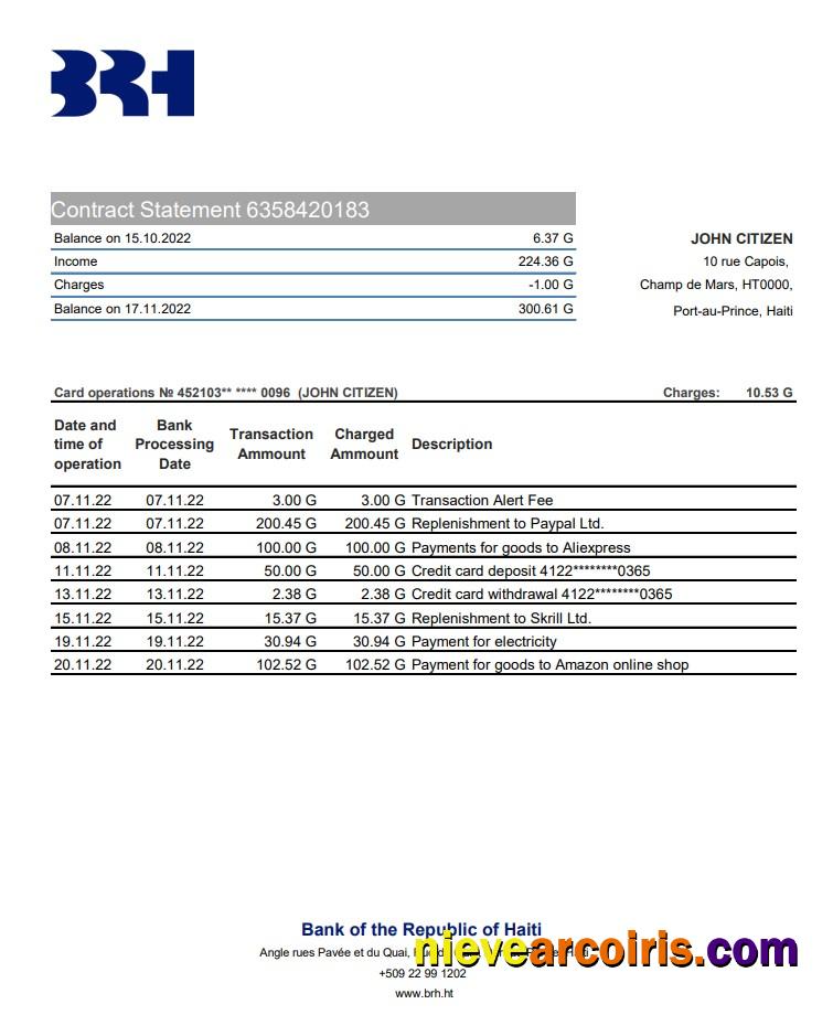 Haiti BRH bank statement xls
